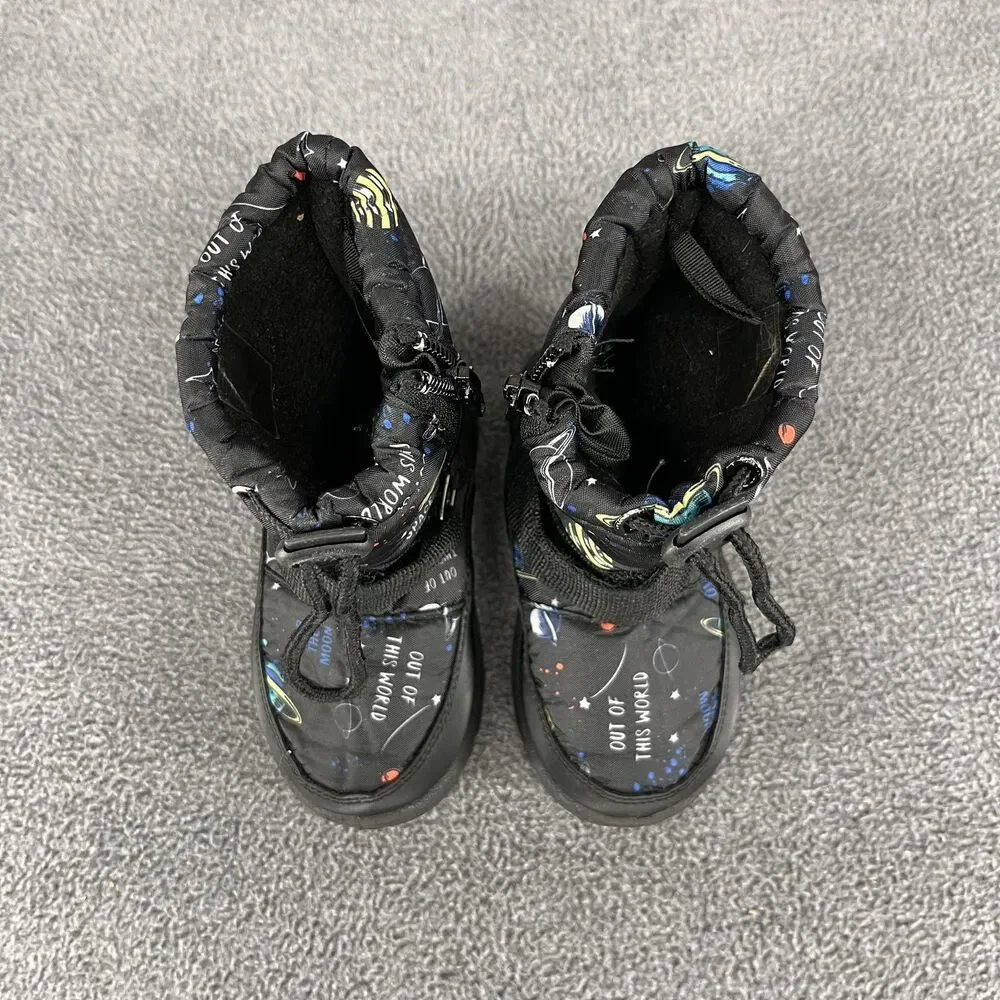 Rugged‎ Bear Boots Kids Size 6 Black Space Rocket Snow Winter Faux Fur Toddler